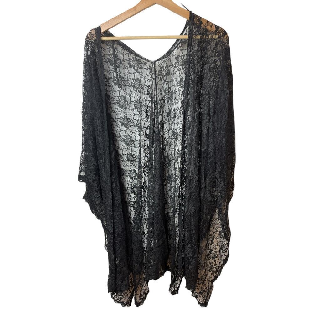 You Are Not Alone Black Sleeveless Lace Kimono Women's Size L